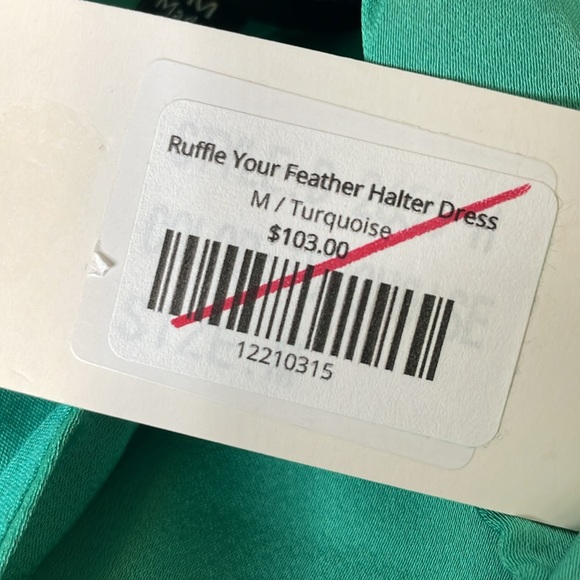 Strut & Bolt Ruffle Your Feather Halter Dress Turquoise Size Medium NWT - Picture 9 of 15